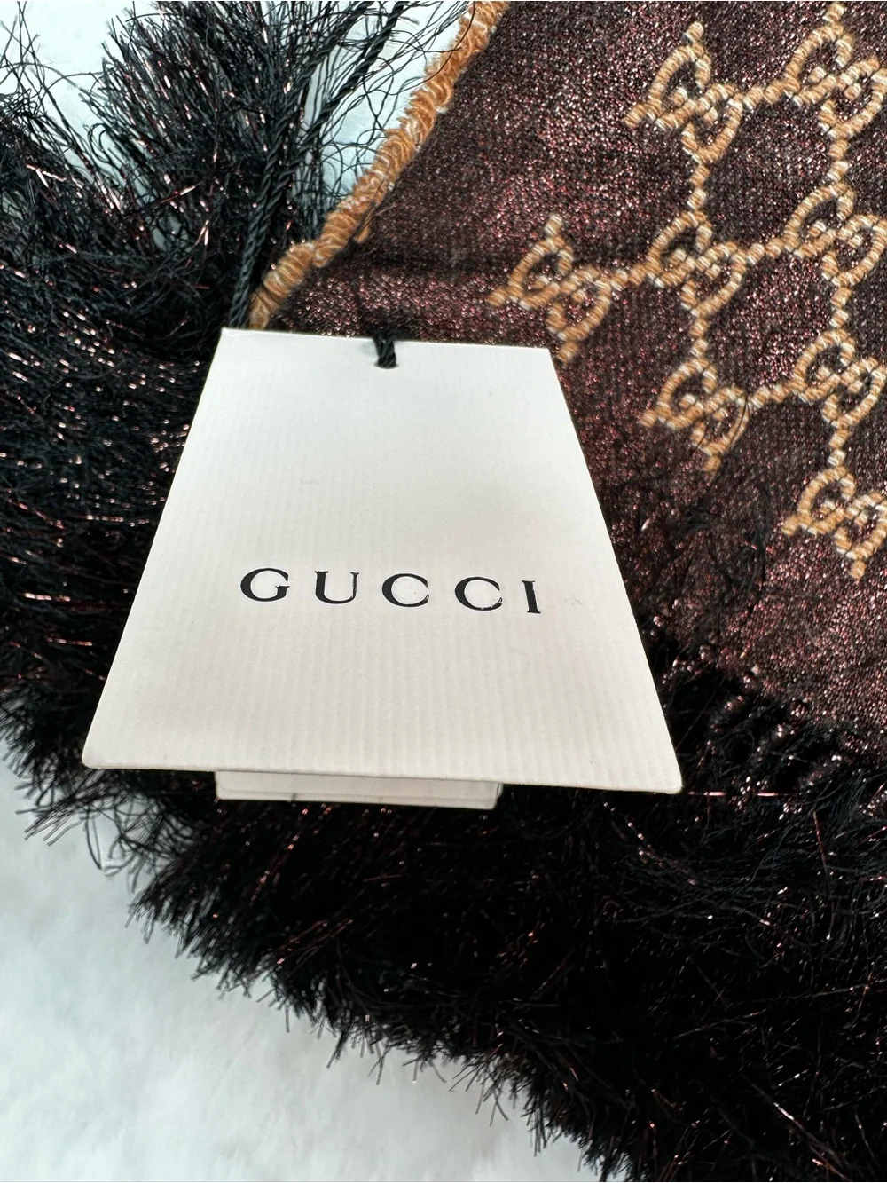 Gucci Brown & Tan GG Logo Scarf with brown Fringe
